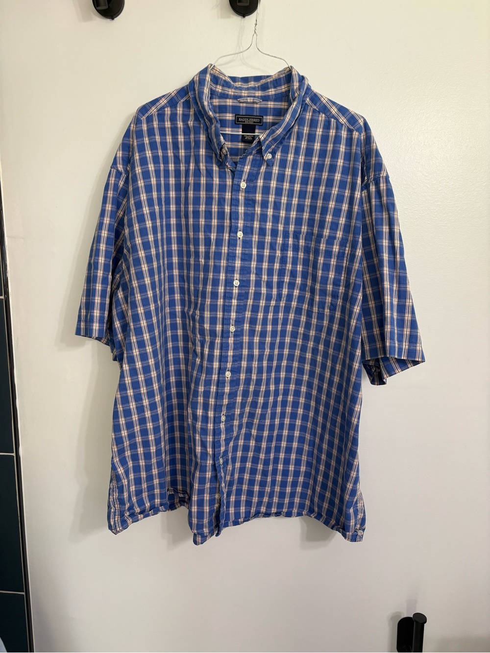 Short Sleeve Mens 3XLT Tall Man Blue Plaid Button Down Casual Shirt Saddlebred